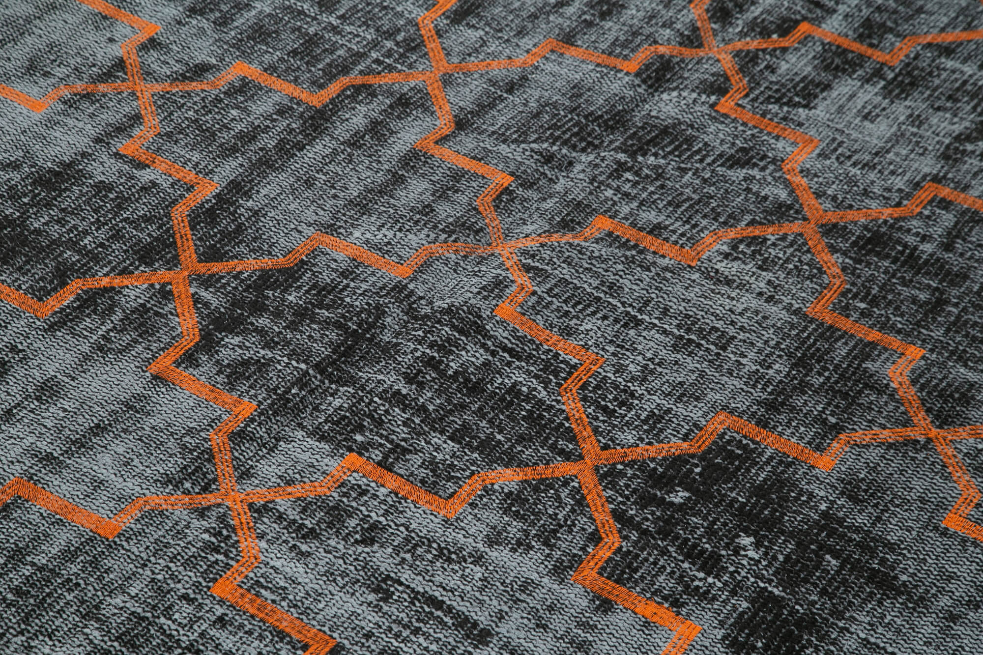 Handmade Geometric Rug – Black Area Rug Cotton Wool Blend 5'10''x8'7''