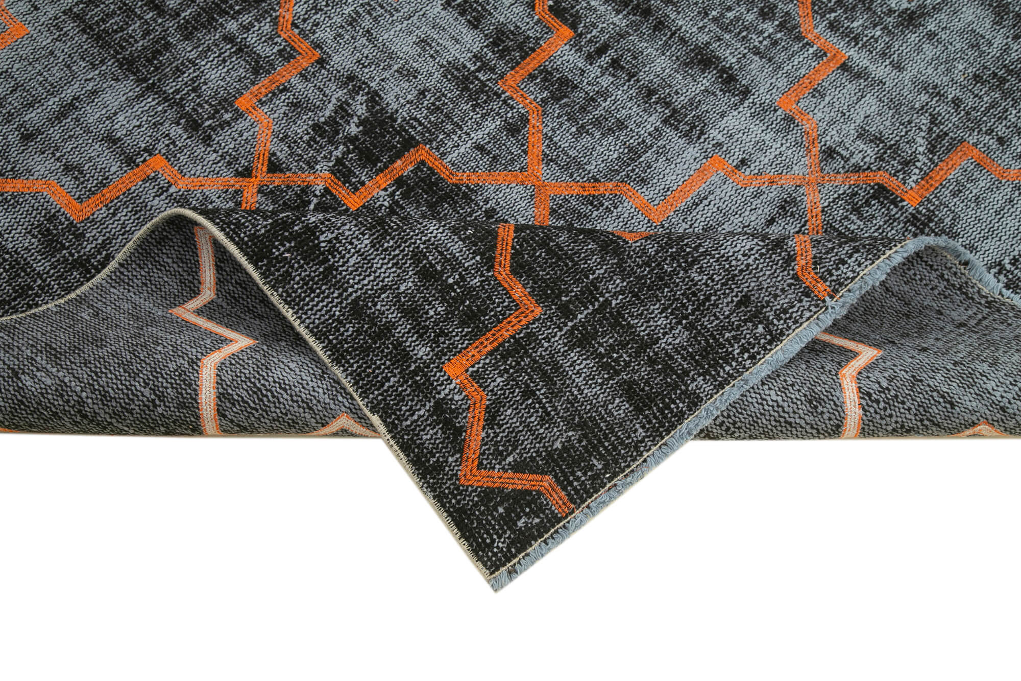 Handmade Geometric Rug – Black Area Rug Cotton Wool Blend 5'10''x8'7''