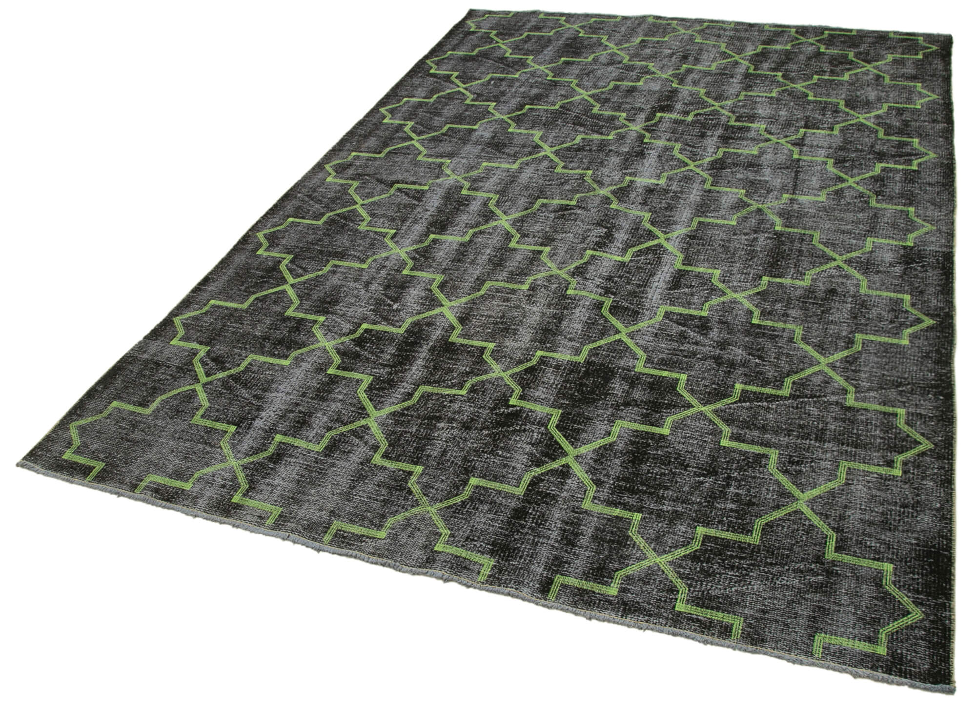 Handmade Geometric Rug - Black Cotton Wool Area Rug 6'x8'9'' Durable Wool Carpet