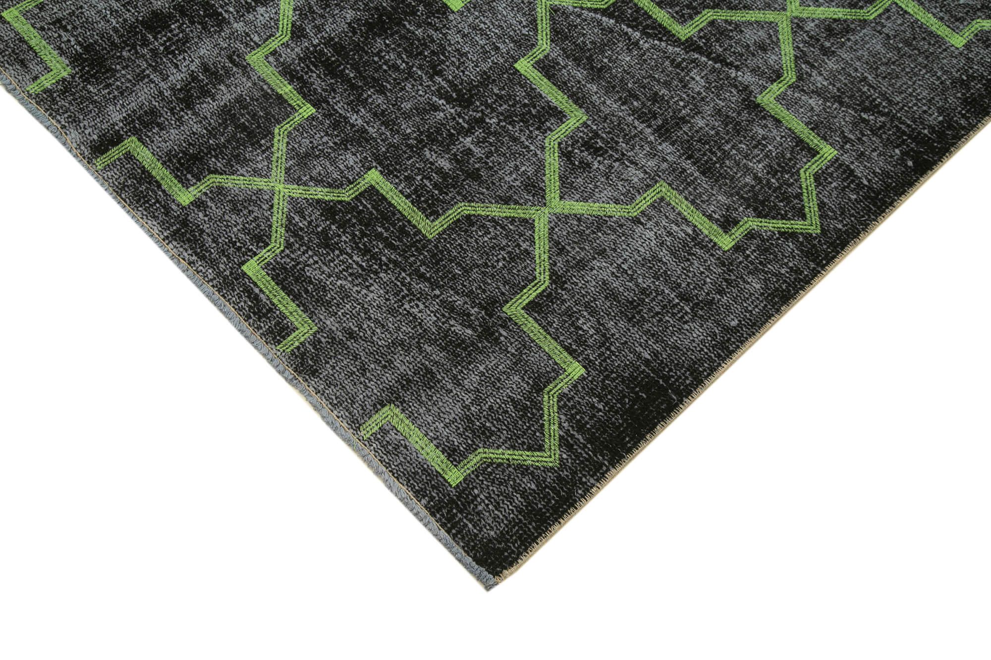 Handmade Geometric Rug - Black Cotton Wool Area Rug 6'x8'9'' Durable Wool Carpet