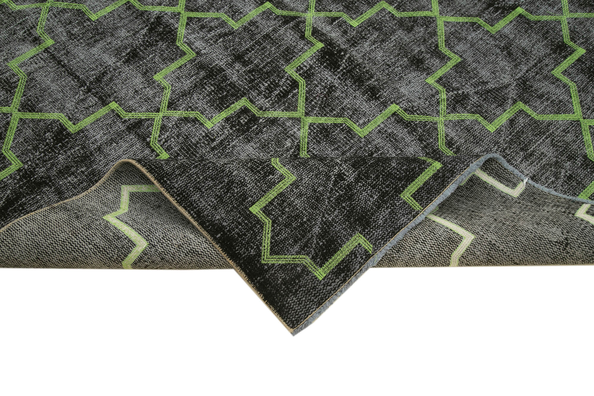 Handmade Geometric Rug - Black Cotton Wool Area Rug 6'x8'9'' Durable Wool Carpet