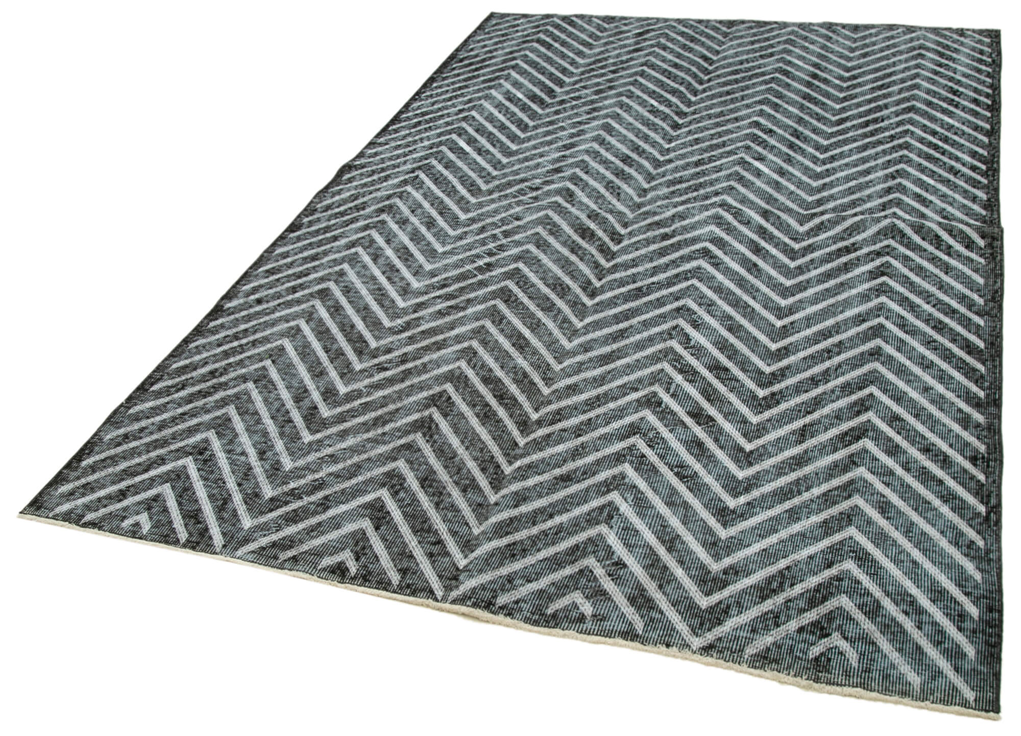 Handmade Geometric Rug - Black Area Rug Cotton Wool Carpet 5'6''x8'9'' Durable