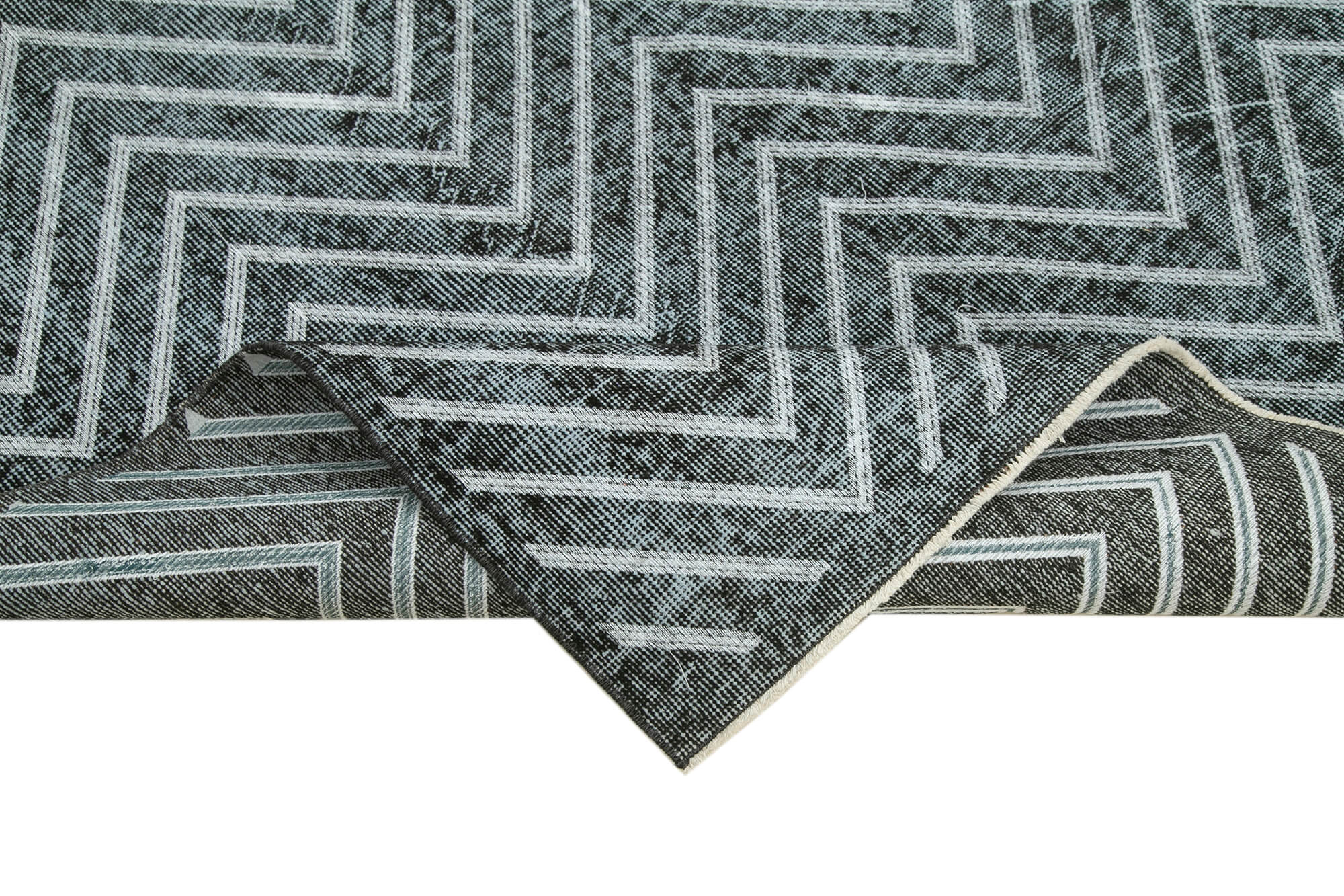 Handmade Geometric Rug - Black Area Rug Cotton Wool Carpet 5'6''x8'9'' Durable