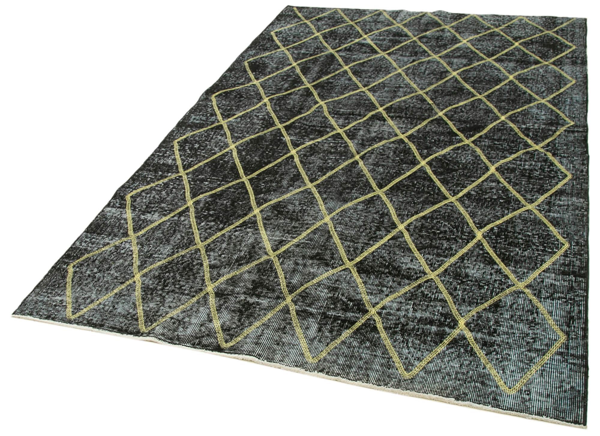 Handmade Wool Area Rug - Black Geometric Cotton Wool Blend Rug 5'3" x 12'0"