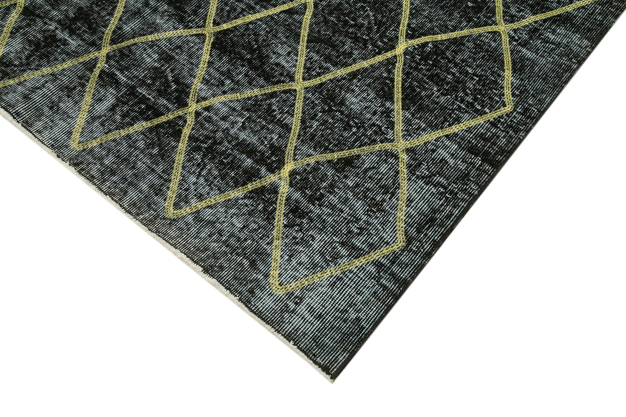 Handmade Wool Area Rug - Black Geometric Cotton Wool Blend Rug 5'3" x 12'0"