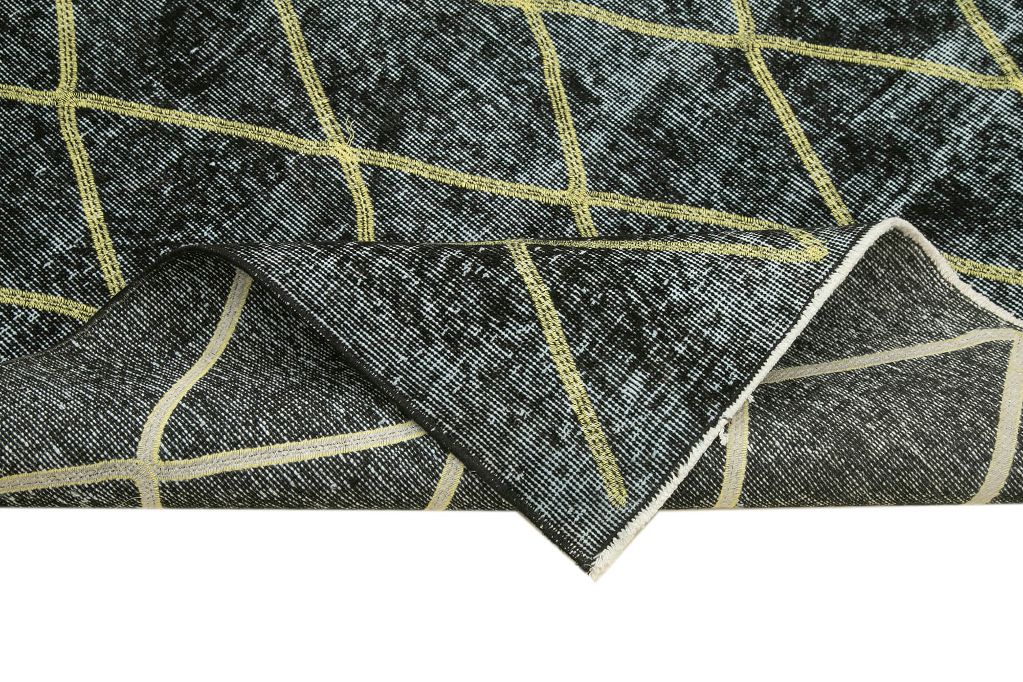 Handmade Wool Area Rug - Black Geometric Cotton Wool Blend Rug 5'3" x 12'0"