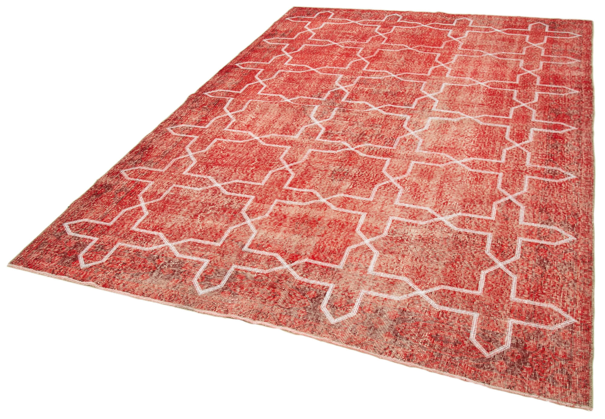 Handmade Geometric Rug – Red Area Carpet 6'6''x9'8'' | Durable Cotton Wool Rug