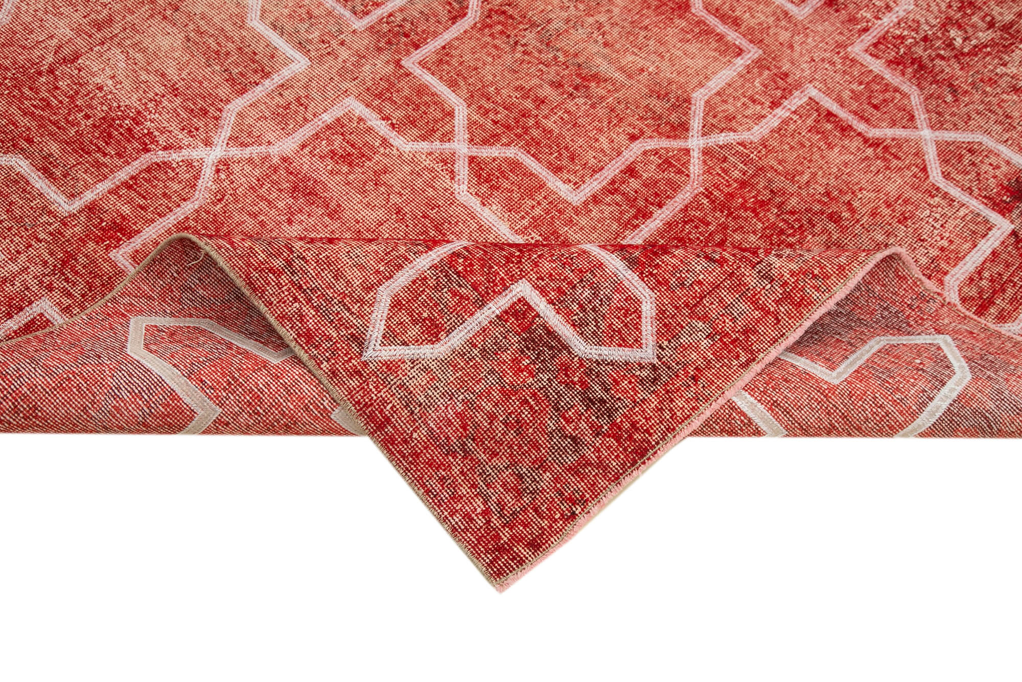 Handmade Geometric Rug – Red Area Carpet 6'6''x9'8'' | Durable Cotton Wool Rug