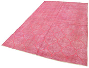 Handmade Geometric Rug - Pink Area Rug Cotton Wool 5'5''x8'10'' Durable Wool Carpet