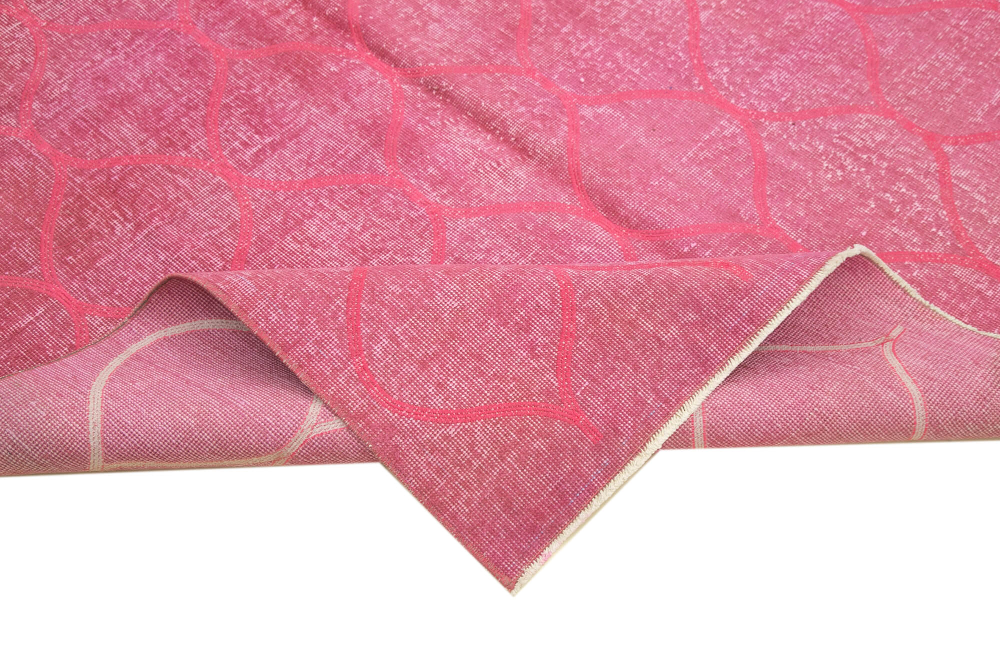Handmade Geometric Rug - Pink Area Rug Cotton Wool 5'5''x8'10'' Durable Wool Carpet
