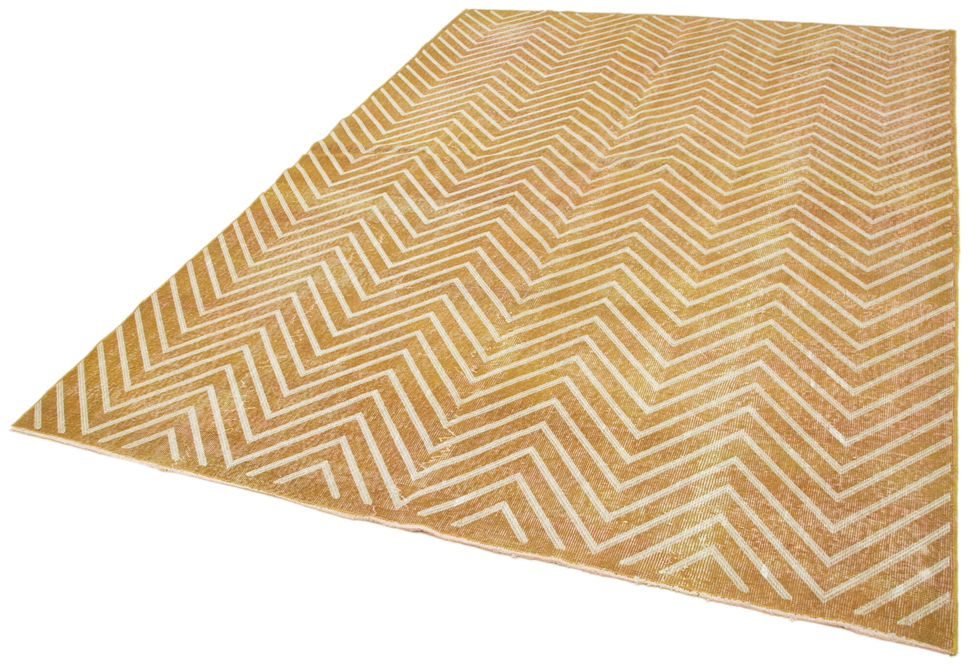 Handmade Geometric Rug – Yellow Area Rug Cotton Wool Carpet 6'8''x9'9''