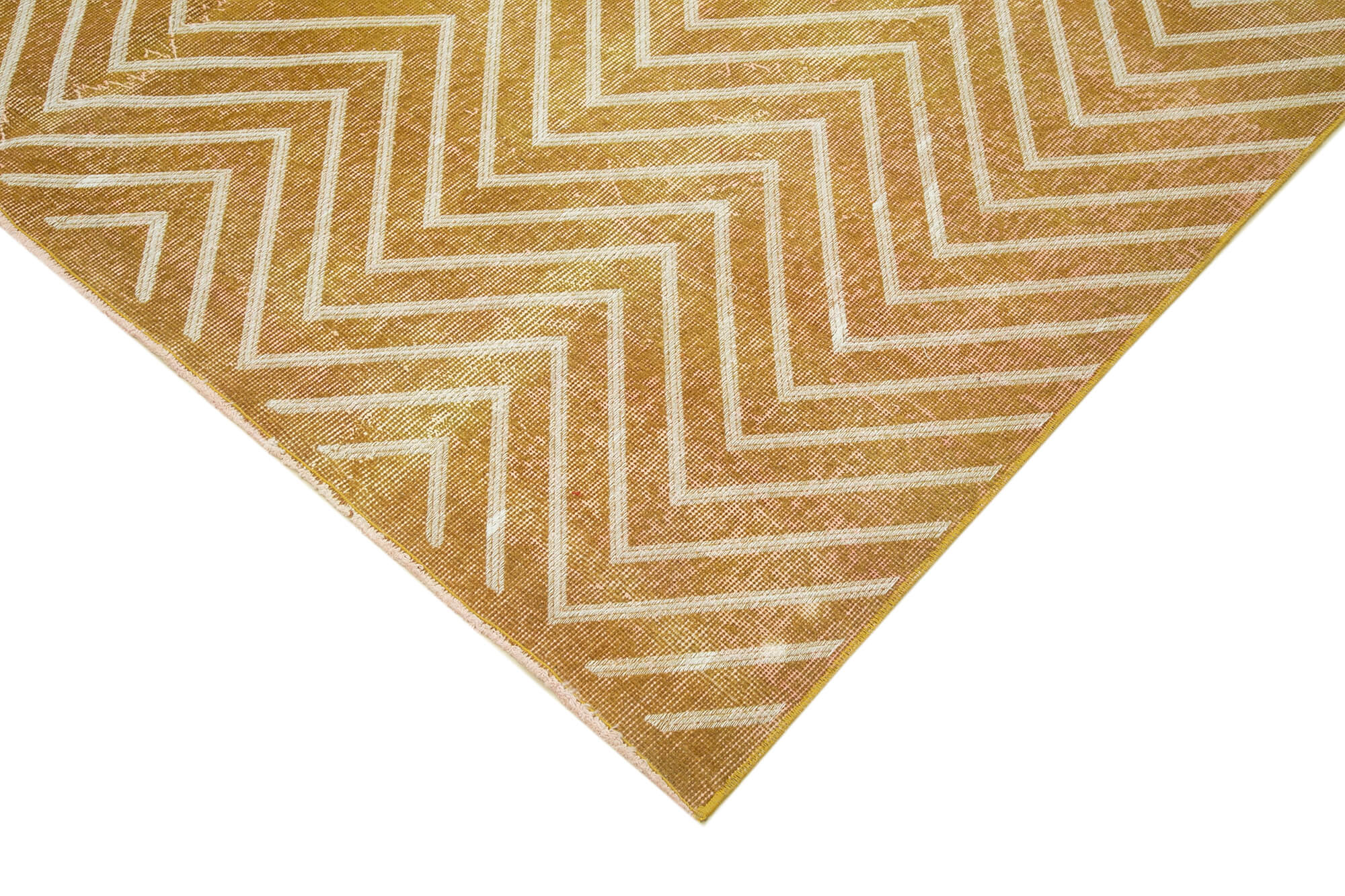 Handmade Geometric Rug – Yellow Area Rug Cotton Wool Carpet 6'8''x9'9''