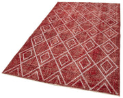 Handmade Wool Area Rug – Red Wool Carpet with Geometric Cotton Design 4'11''x8'8''
