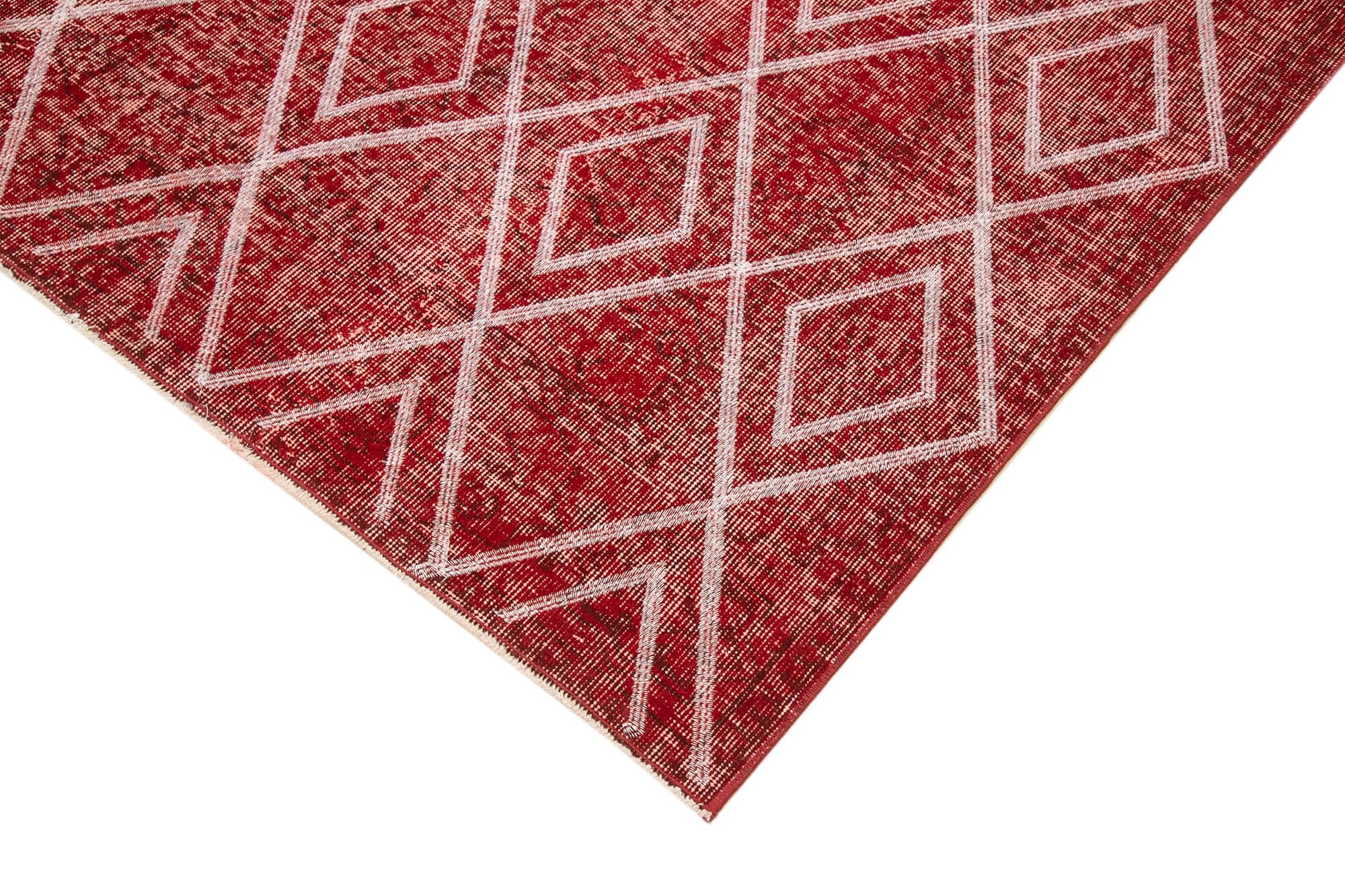 Handmade Wool Area Rug – Red Wool Carpet with Geometric Cotton Design 4'11''x8'8''