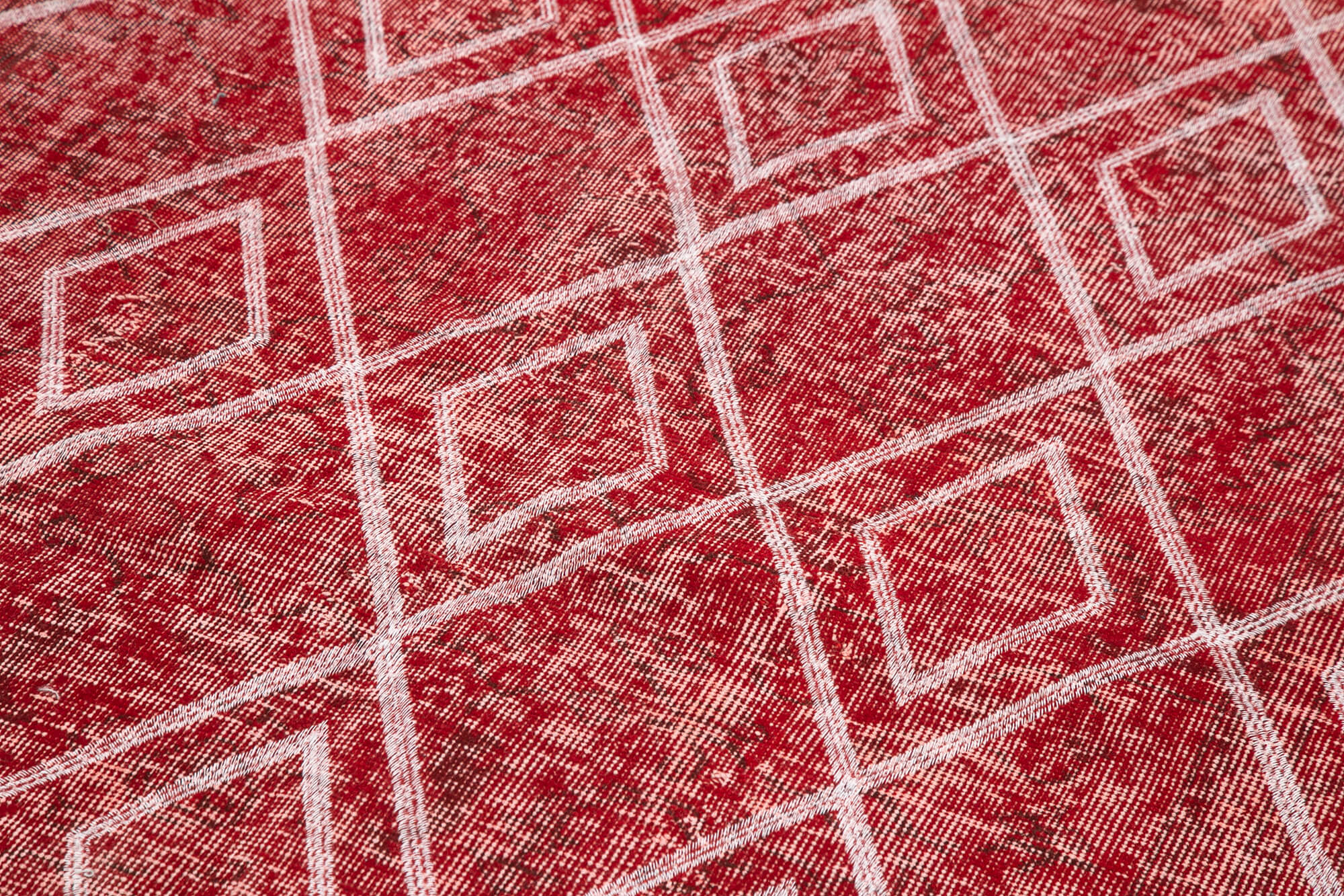 Handmade Wool Area Rug – Red Wool Carpet with Geometric Cotton Design 4'11''x8'8''