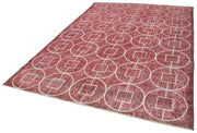 Handmade Wool Area Rug - Red Geometric Cotton Wool Blend Carpet 6'11"x10'7"