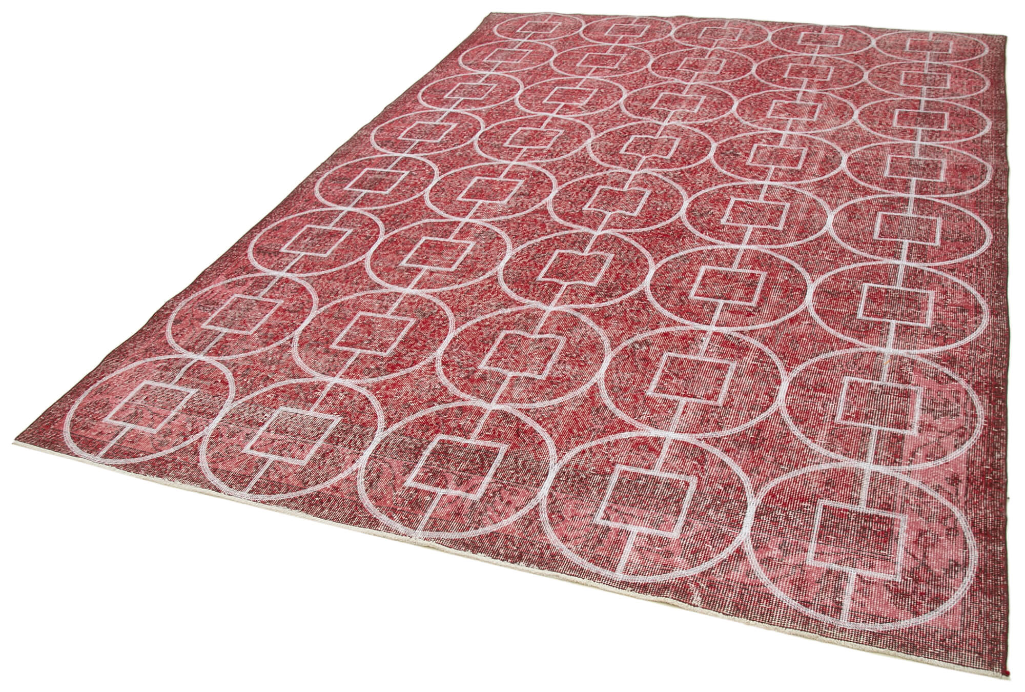 Handmade Wool Area Rug - Red Geometric Cotton Wool Blend Carpet 6'11"x10'7"