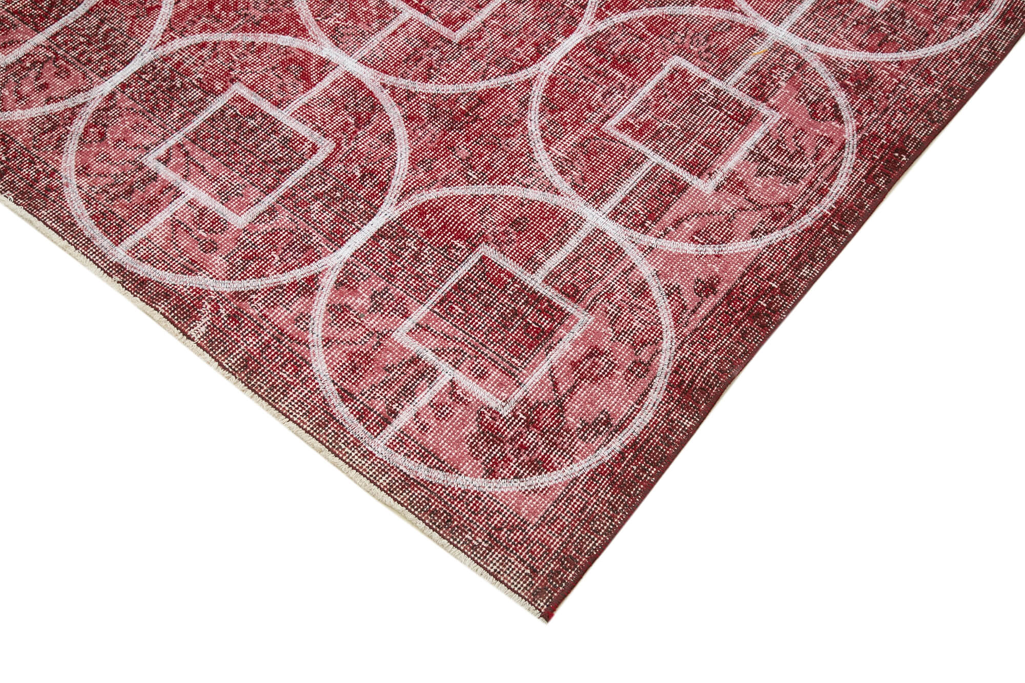 Handmade Wool Area Rug - Red Geometric Cotton Wool Blend Carpet 6'11"x10'7"
