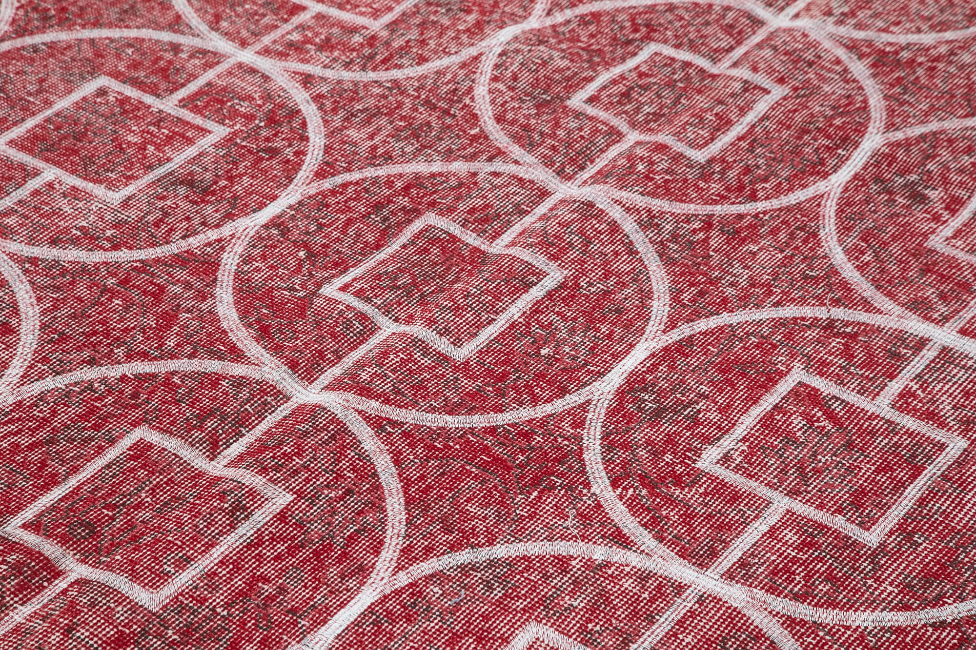 Handmade Wool Area Rug - Red Geometric Cotton Wool Blend Carpet 6'11"x10'7"