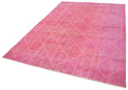Handmade Geometric Rug - Pink Geometric Carpet | Cotton Wool Rug 6'7''x9'10''