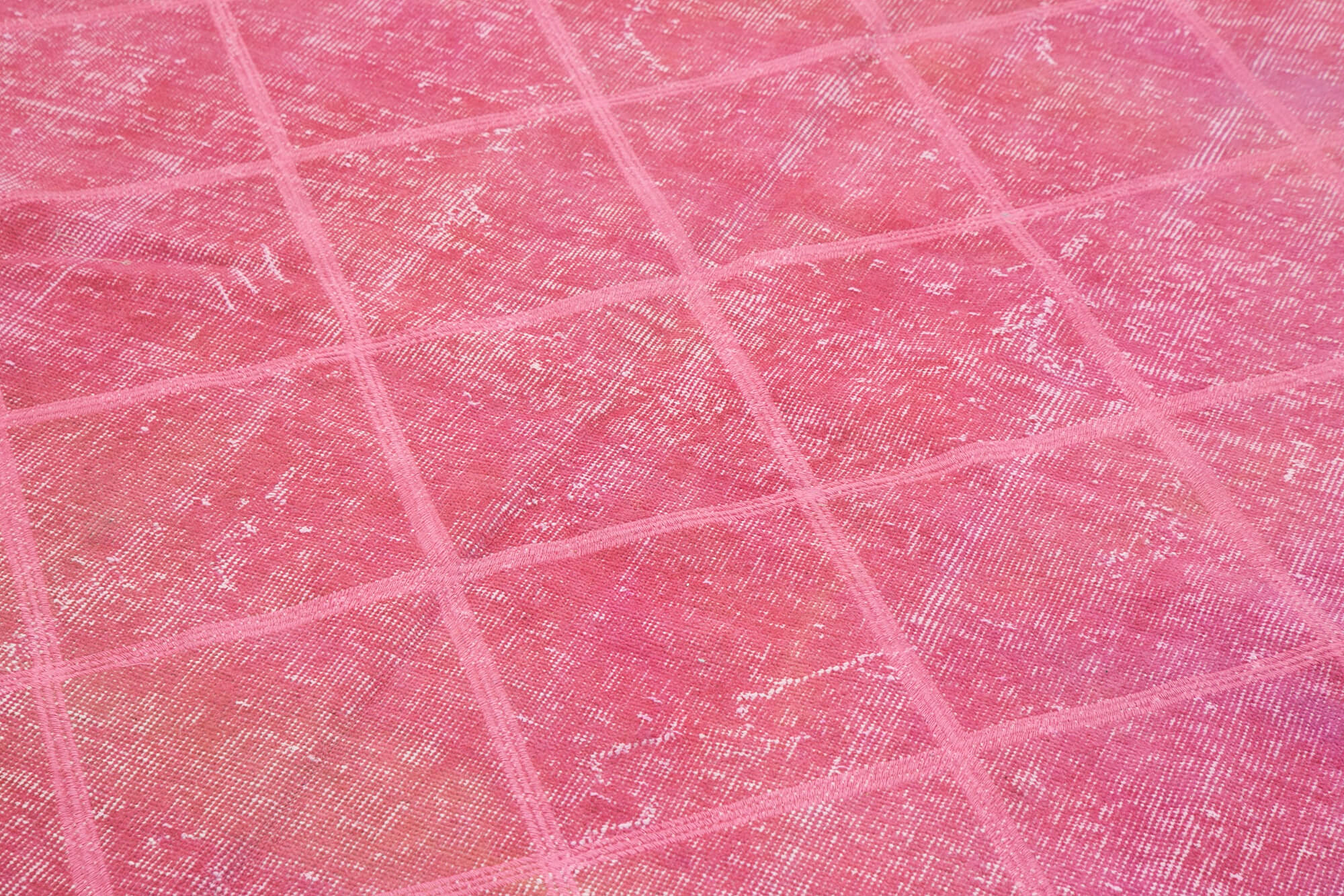 Handmade Geometric Rug - Pink Geometric Carpet | Cotton Wool Rug 6'7''x9'10''