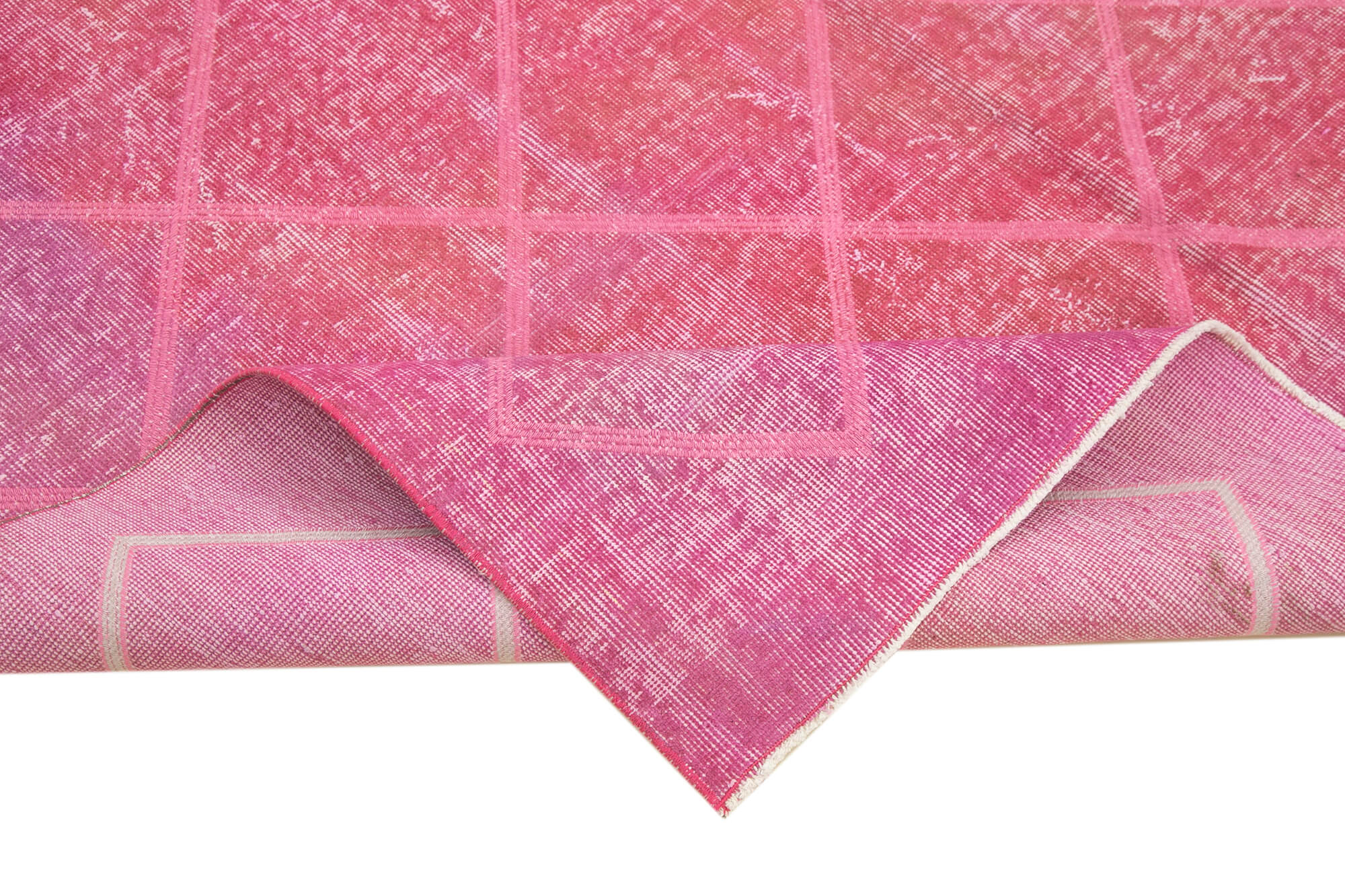Handmade Geometric Rug - Pink Geometric Carpet | Cotton Wool Rug 6'7''x9'10''