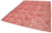 Handmade Geometric Rug - Red Area Rug | Cotton Wool Carpet, Turkish Knotted Carpet 7'0''x9'6''
