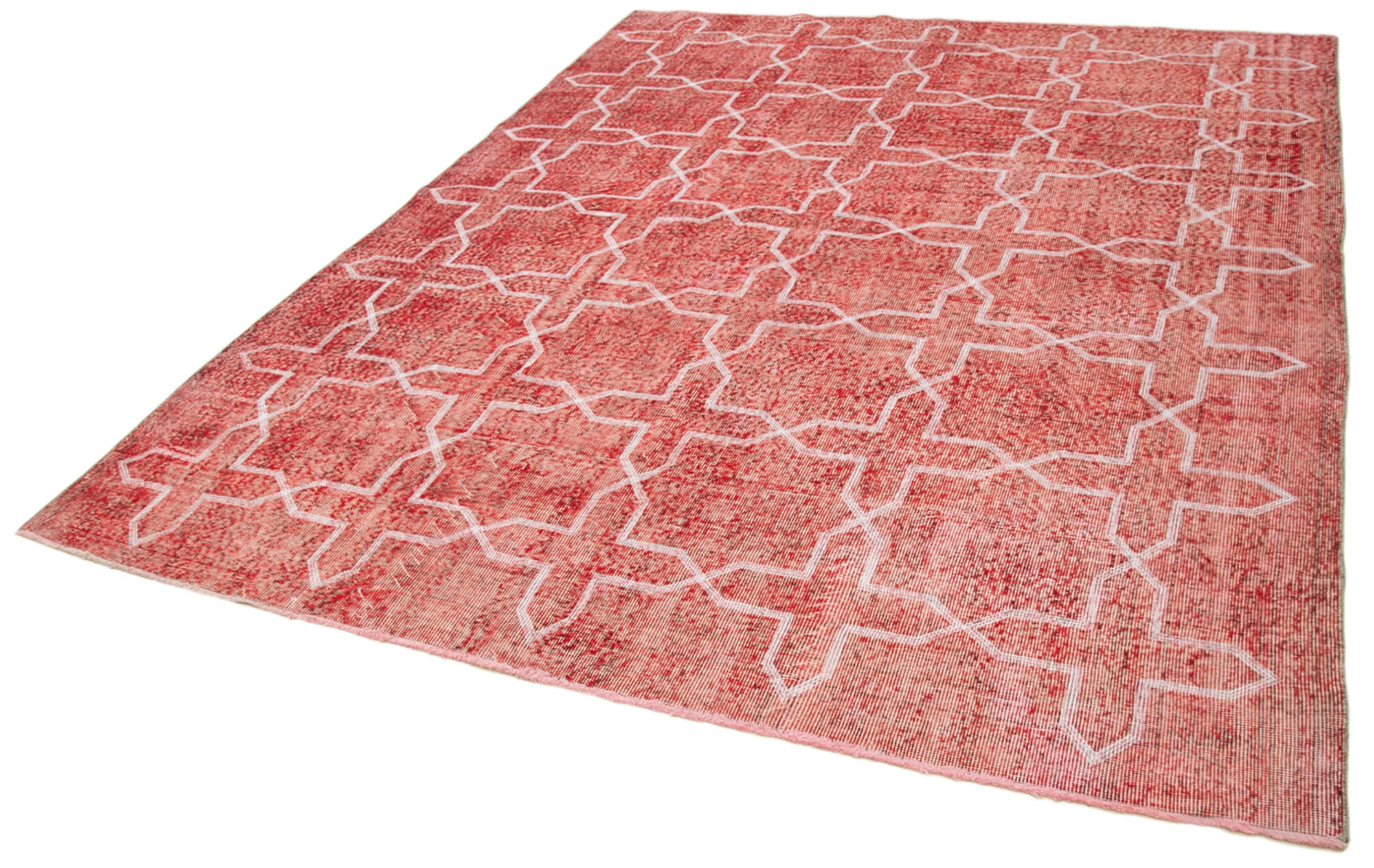 Handmade Geometric Rug - Red Area Rug | Cotton Wool Carpet, Turkish Knotted Carpet 7'0''x9'6''