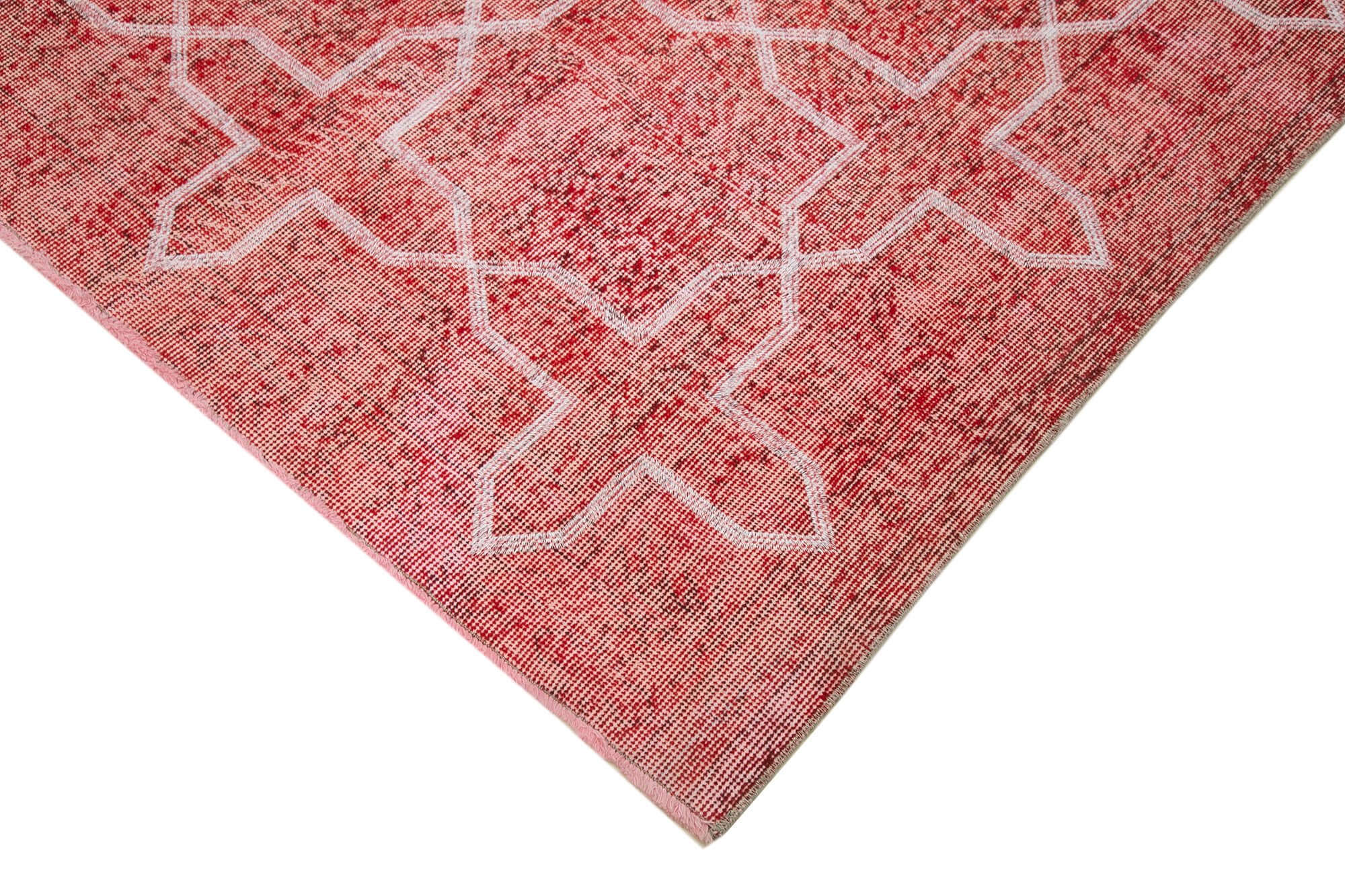 Handmade Geometric Rug - Red Area Rug | Cotton Wool Carpet, Turkish Knotted Carpet 7'0''x9'6''