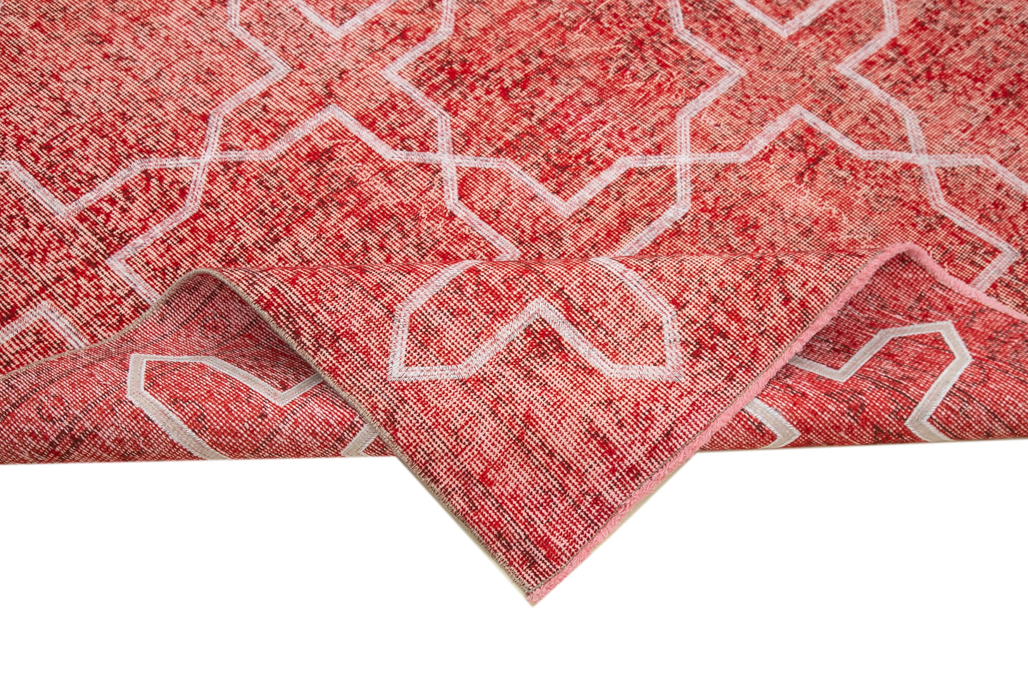 Handmade Geometric Rug - Red Area Rug | Cotton Wool Carpet, Turkish Knotted Carpet 7'0''x9'6''