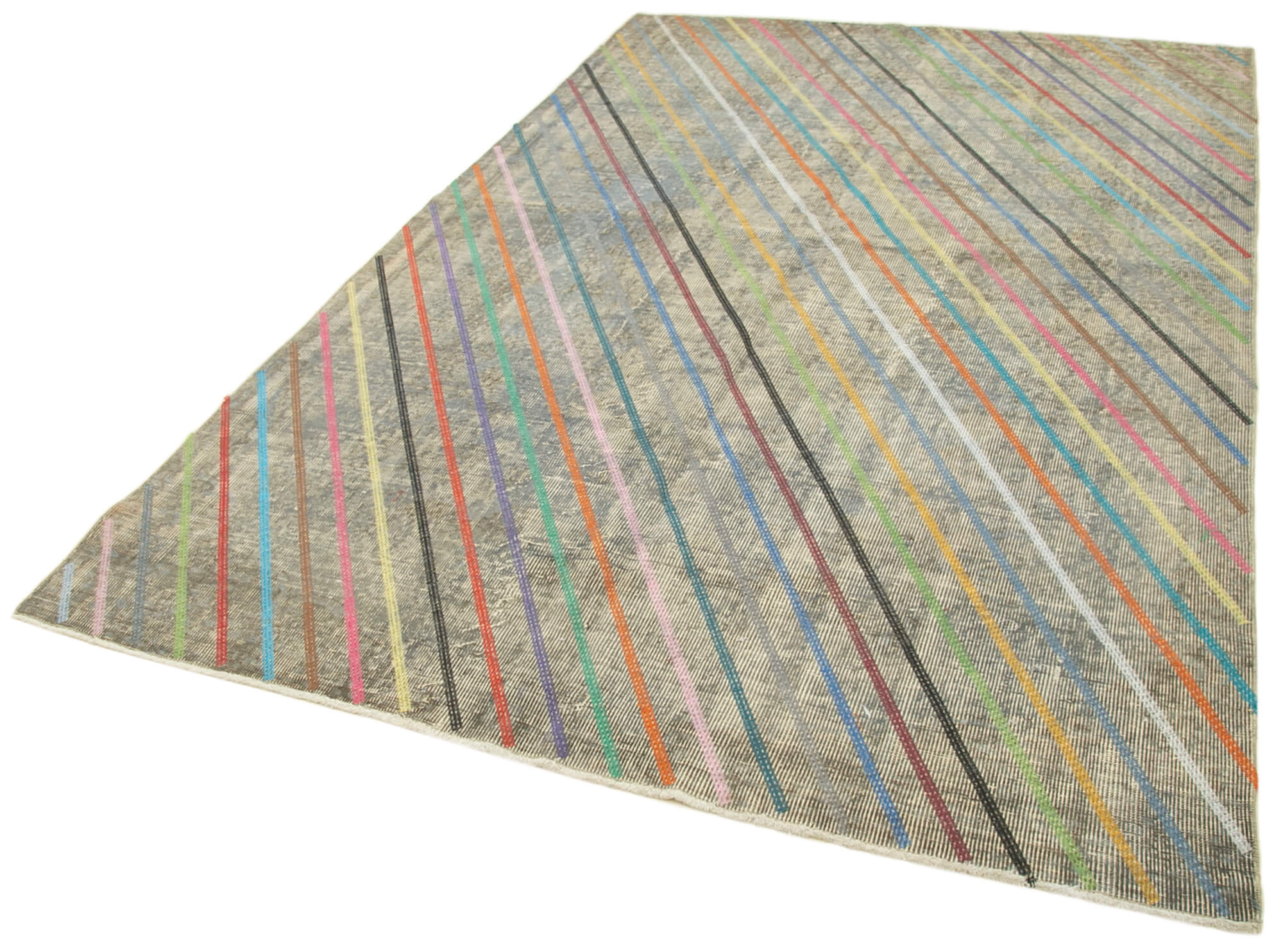 Handmade Area Rug - Grey Geometric Carpet | Turkish Wool & Cotton Wool Rug 5'8''x9'1''