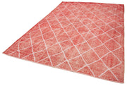 Handmade Geometric Rug – Red Area Rug Cotton Wool Carpet 6'7''x9'11''