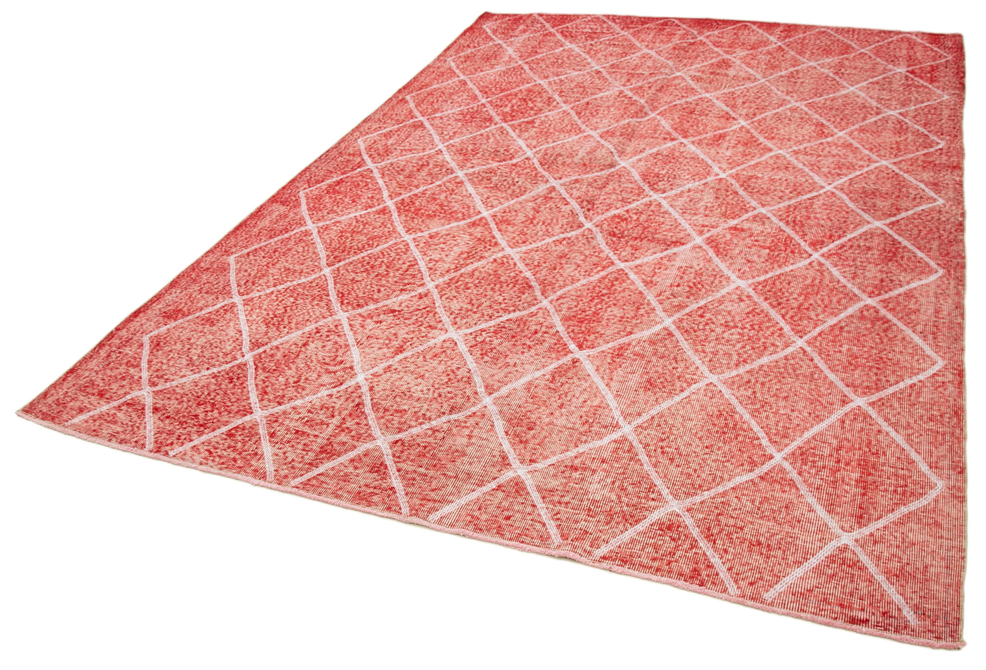 Handmade Geometric Rug – Red Area Rug Cotton Wool Carpet 6'7''x9'11''