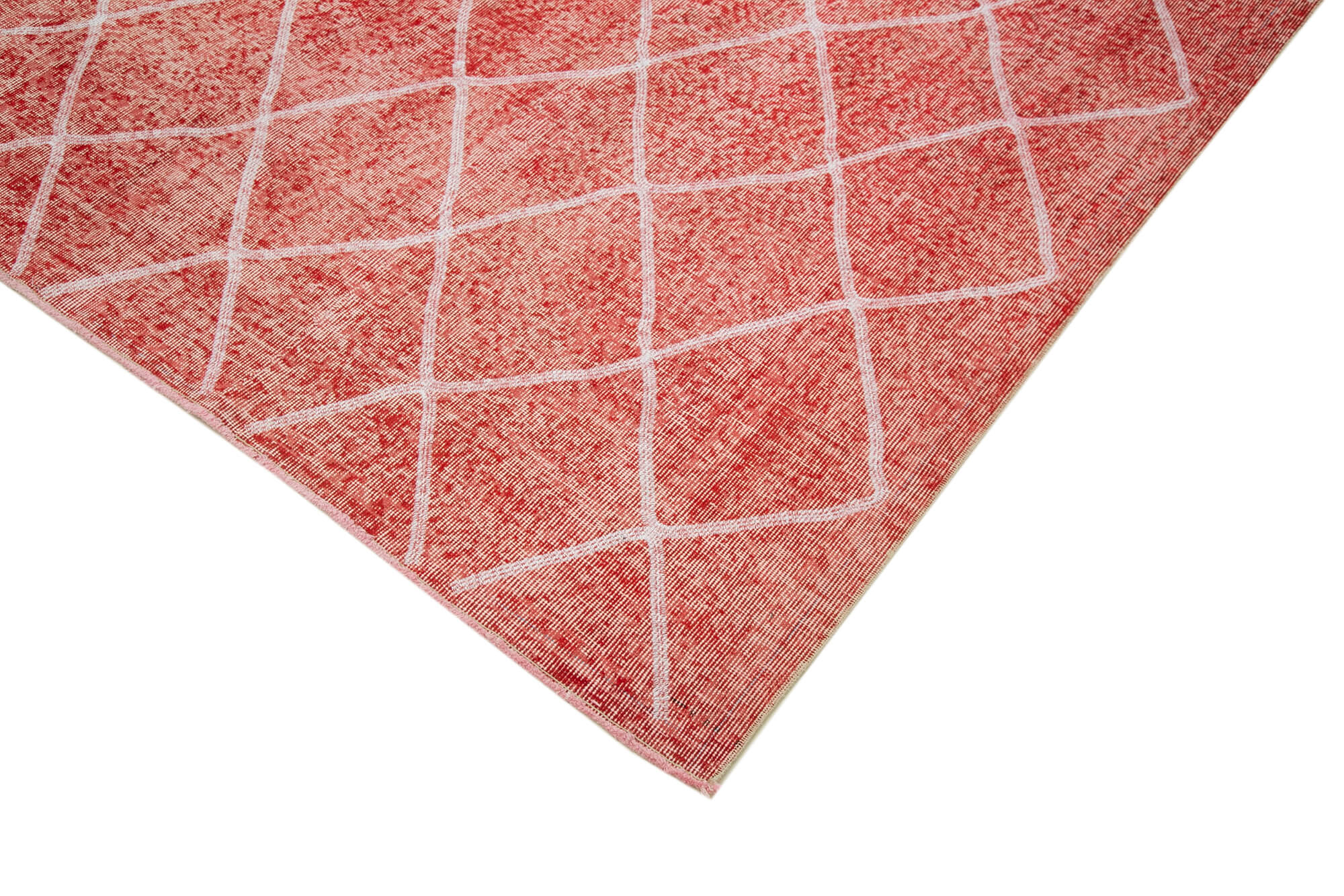 Handmade Geometric Rug – Red Area Rug Cotton Wool Carpet 6'7''x9'11''