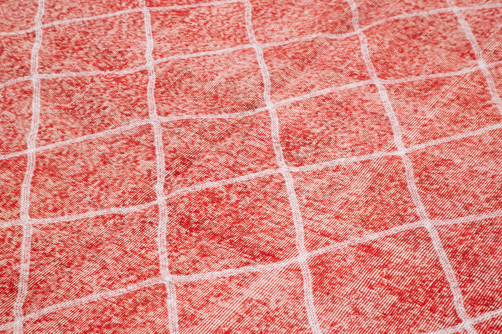 Handmade Geometric Rug – Red Area Rug Cotton Wool Carpet 6'7''x9'11''