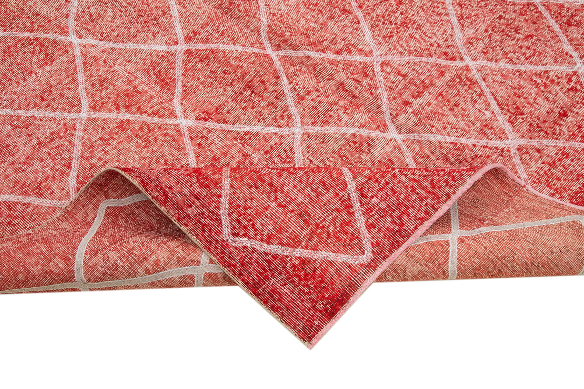 Handmade Geometric Rug – Red Area Rug Cotton Wool Carpet 6'7''x9'11''