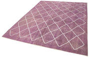 Handmade Geometric Rug - Purple Cotton Wool Blend Area Rug 6'7" x 8'6"