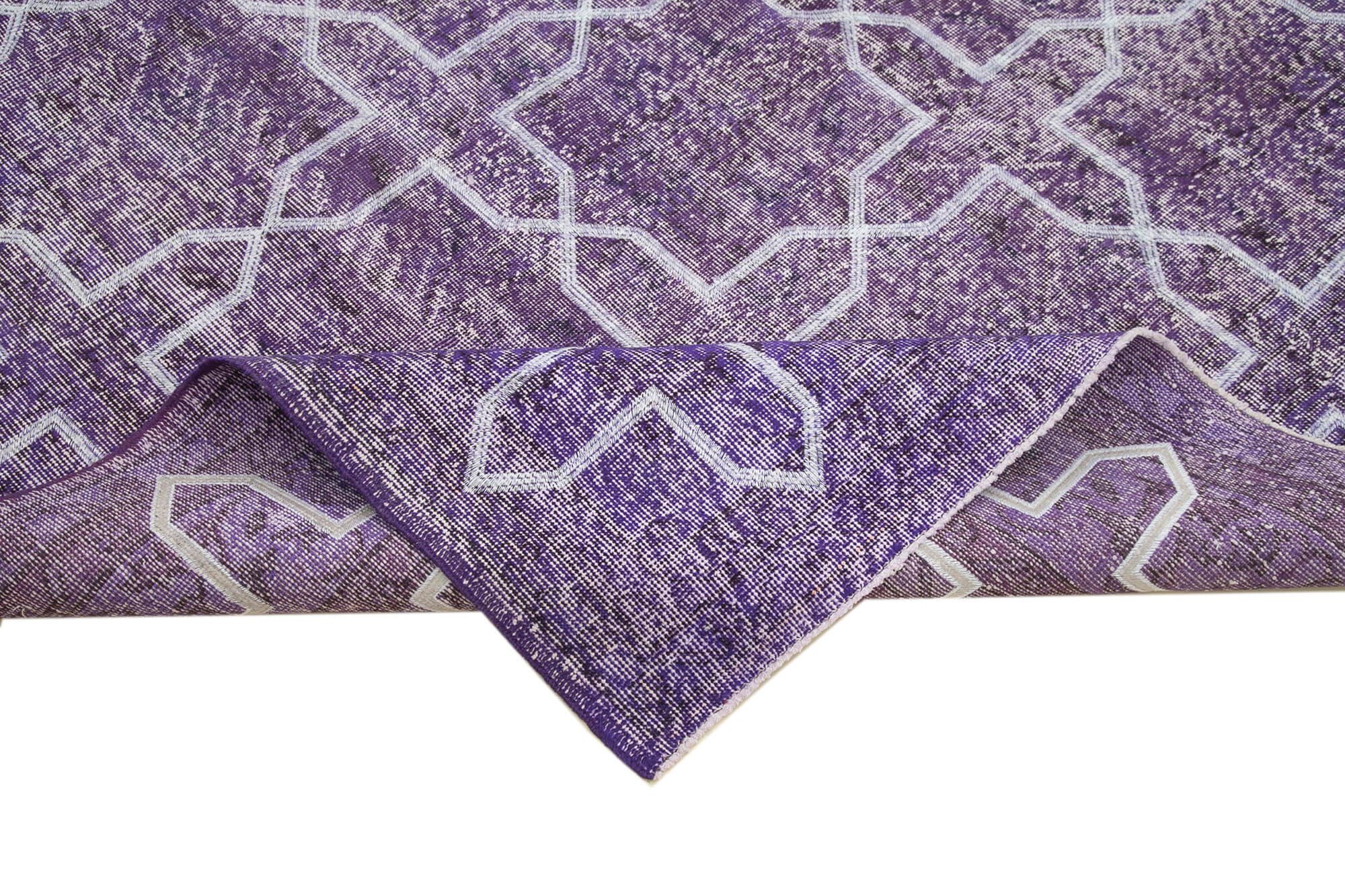 Handmade Geometric Rug - Purple Area Rug | Cotton Wool Carpet 7'3''x9'10''