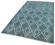 Handmade Geometric Rug - Blue Area Rug | Cotton Wool Carpet, Turkish Vintage Carpet