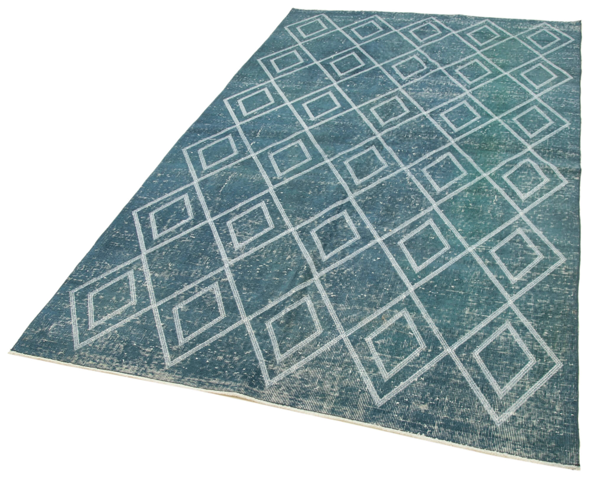Handmade Geometric Rug - Blue Area Rug | Cotton Wool Carpet, Turkish Vintage Carpet