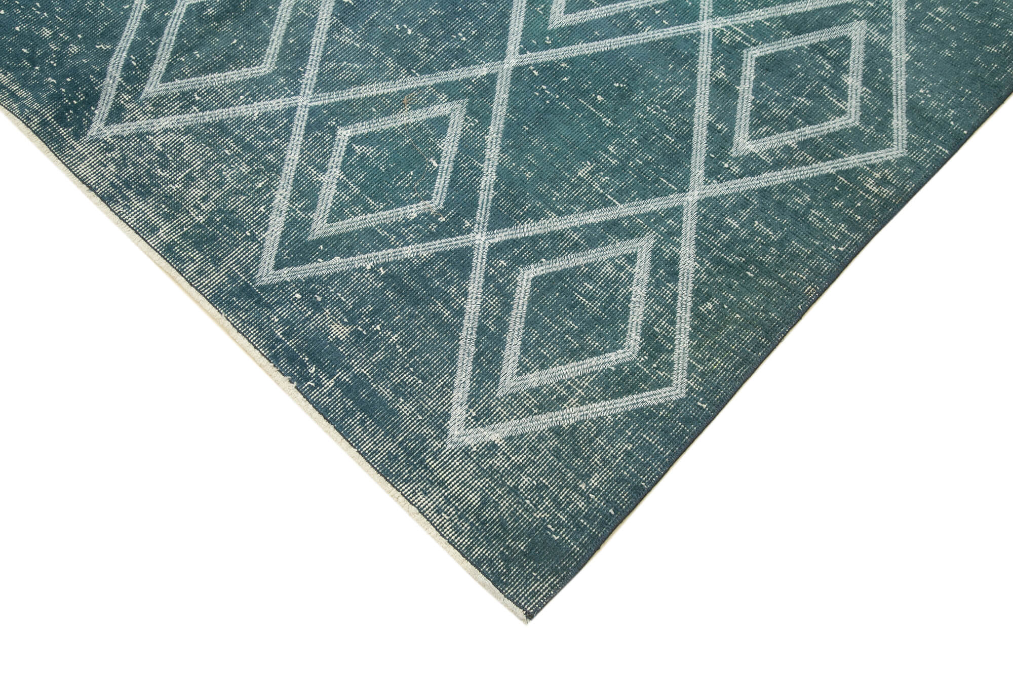 Handmade Geometric Rug - Blue Area Rug | Cotton Wool Carpet, Turkish Vintage Carpet