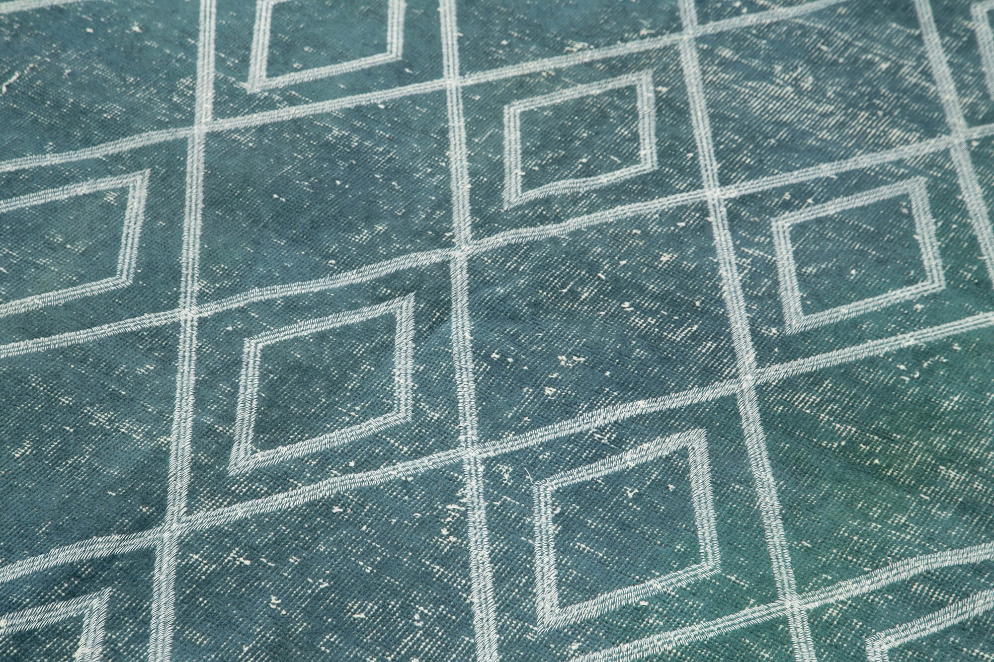 Handmade Geometric Rug - Blue Area Rug | Cotton Wool Carpet, Turkish Vintage Carpet