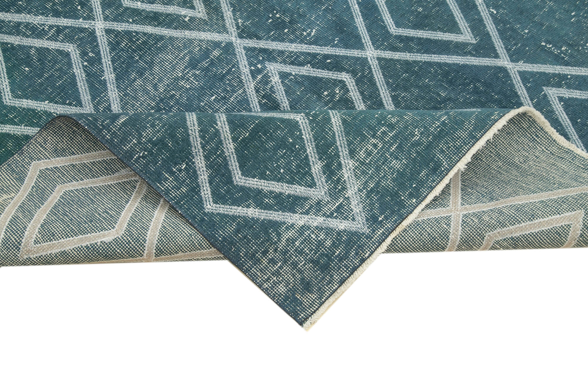Handmade Geometric Rug - Blue Area Rug | Cotton Wool Carpet, Turkish Vintage Carpet