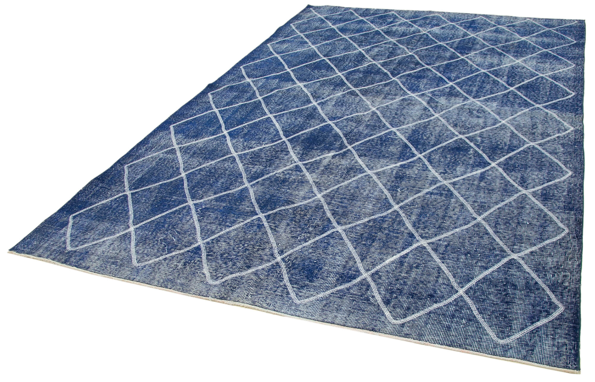 Handmade Geometric Rug | Flat Weave Carpet, Blue Area Rug, Durable Wool Carpet 7x10