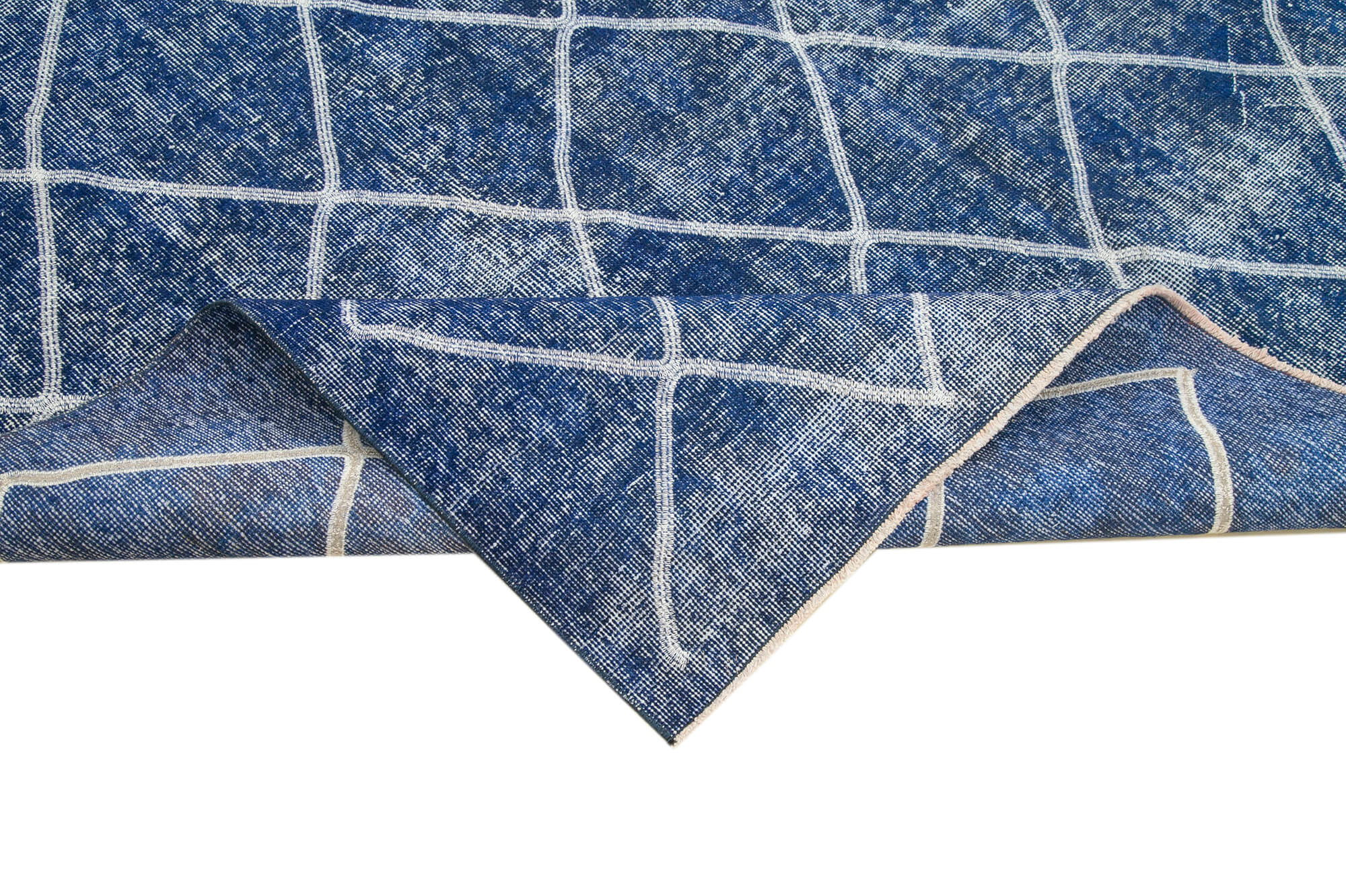 Handmade Geometric Rug | Flat Weave Carpet, Blue Area Rug, Durable Wool Carpet 7x10