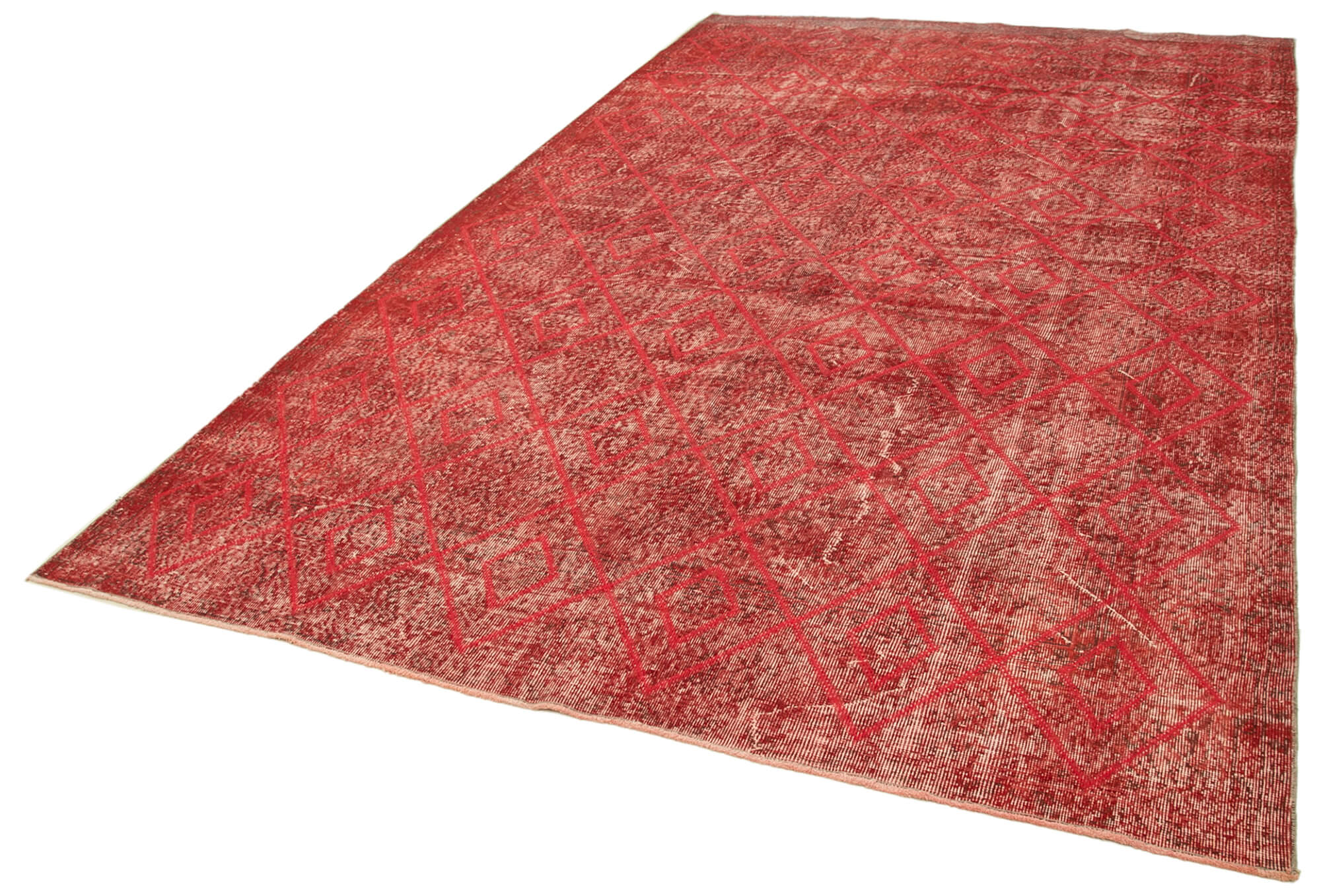 Handmade Geometric Rug – Red Wool & Cotton Wool Area Rug 6'9''x11'1'' Durable Natural Fiber