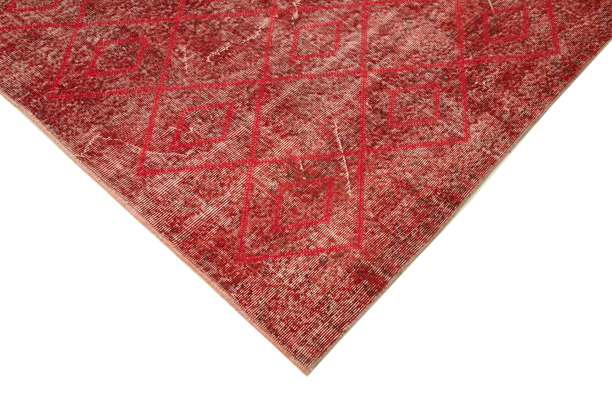 Handmade Geometric Rug – Red Wool & Cotton Wool Area Rug 6'9''x11'1'' Durable Natural Fiber