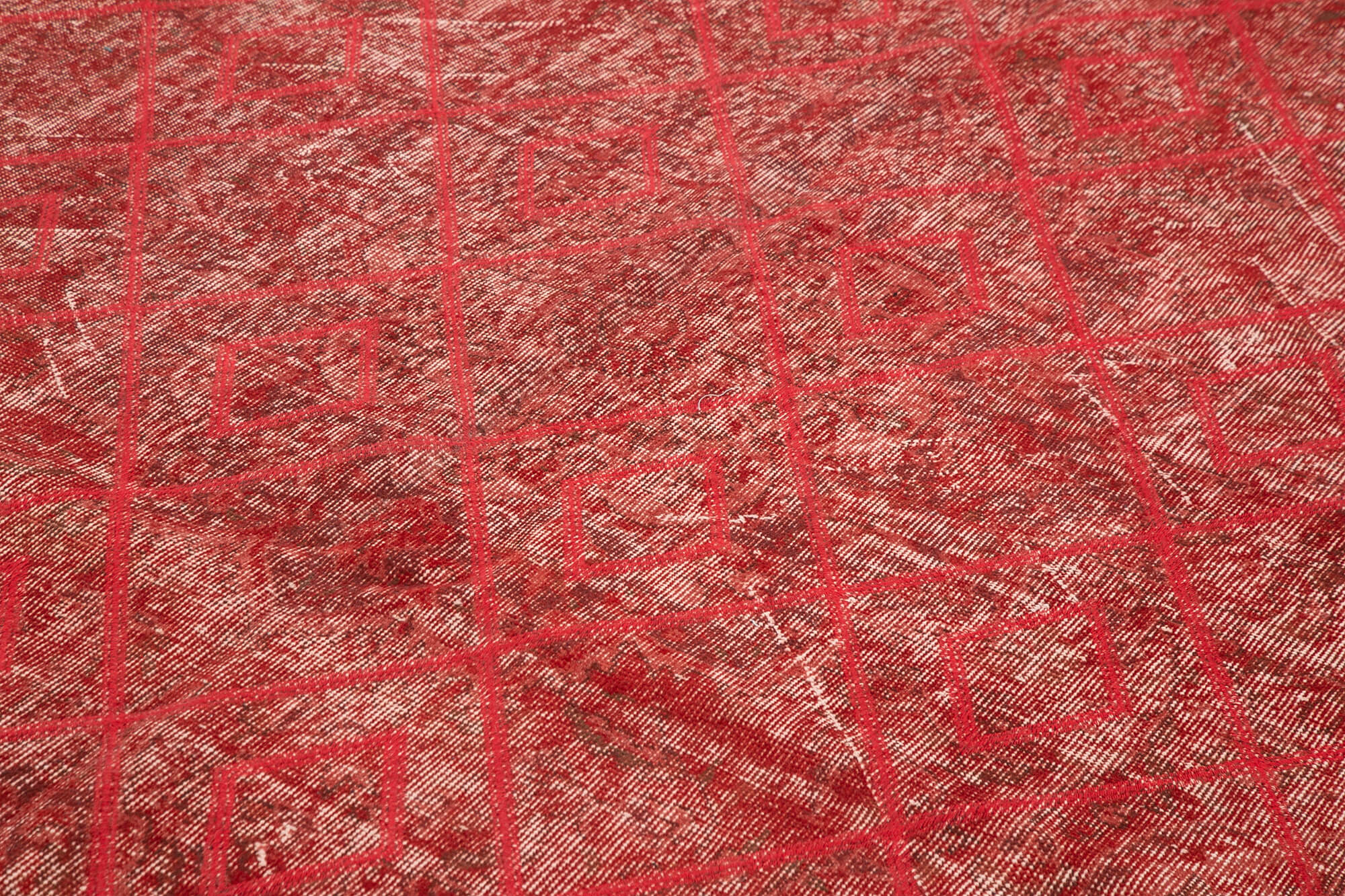 Handmade Geometric Rug – Red Wool & Cotton Wool Area Rug 6'9''x11'1'' Durable Natural Fiber