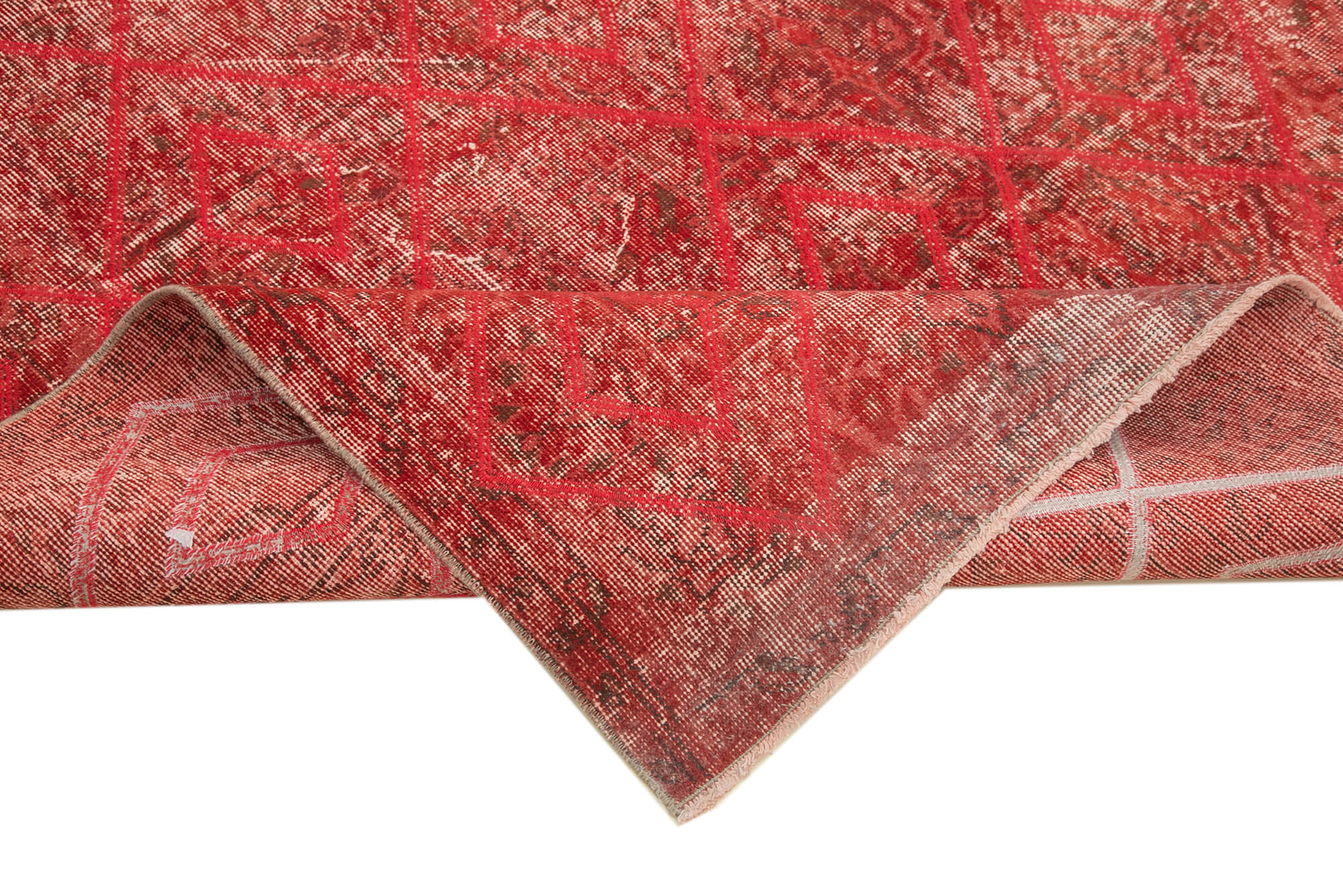 Handmade Geometric Rug – Red Wool & Cotton Wool Area Rug 6'9''x11'1'' Durable Natural Fiber