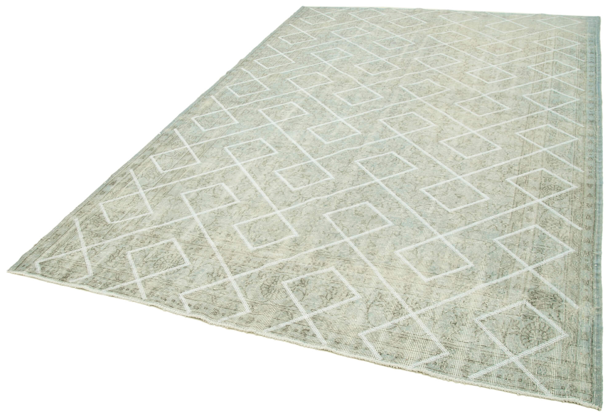 Handmade Geometric Rug – Grey Area Rug Cotton Wool Carpet 6'9'' x 10'4''
